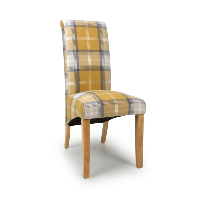 Image of Shankar Karta Scroll Back Check Yellow Dining Chair Yellow Unisex
