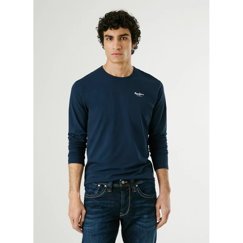 Image of Pepe Jeans Original Stretch T-Shirt with Long Sleeves Navy Blue Cotton L