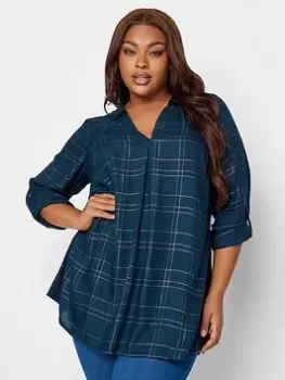 Image of Yours Viscose Overhead Check Shirt Navy Check, Blue, Size 16, Women