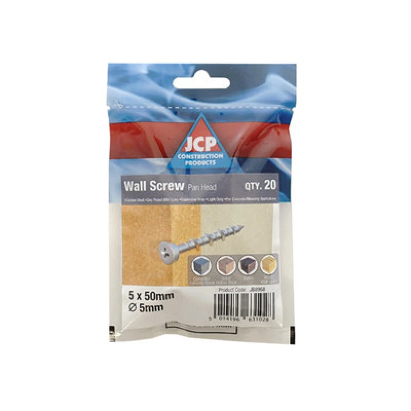 Image of Jcp Fixings Wall Screws Pan Head Bzp - 5.0 X 38mm - Fjjbws5038Phz - Pack Of 20