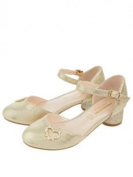 Monsoon Hallie Gold Heart Charm Two Part Shoes - Gold, Size 12 Younger