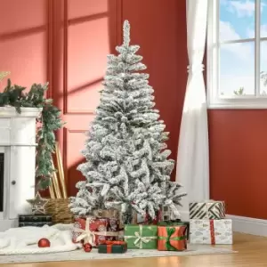 Image of 5ft Snow Flocked Realistic Artificial Christmas Tree, Green