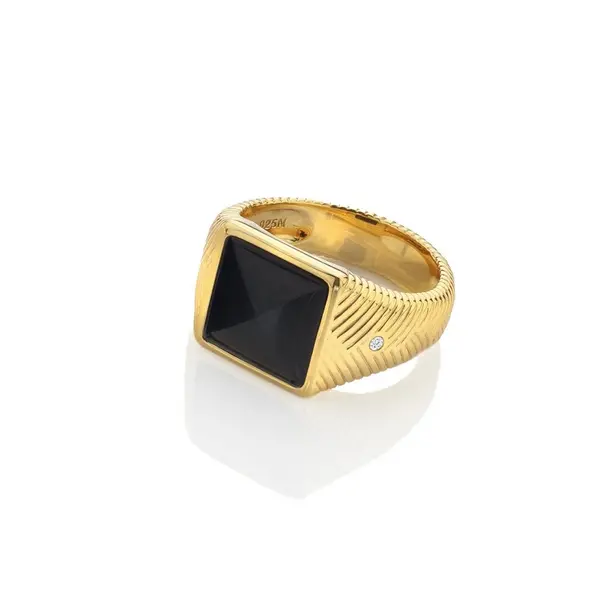 Image of Hot Diamonds x Jac Jossa Black Onyx Signet Ring DR256/L Size: Size L