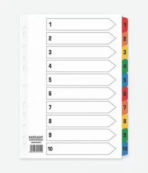Image of Index 1-10 A4 Card White with Coloured Mylar Tabs