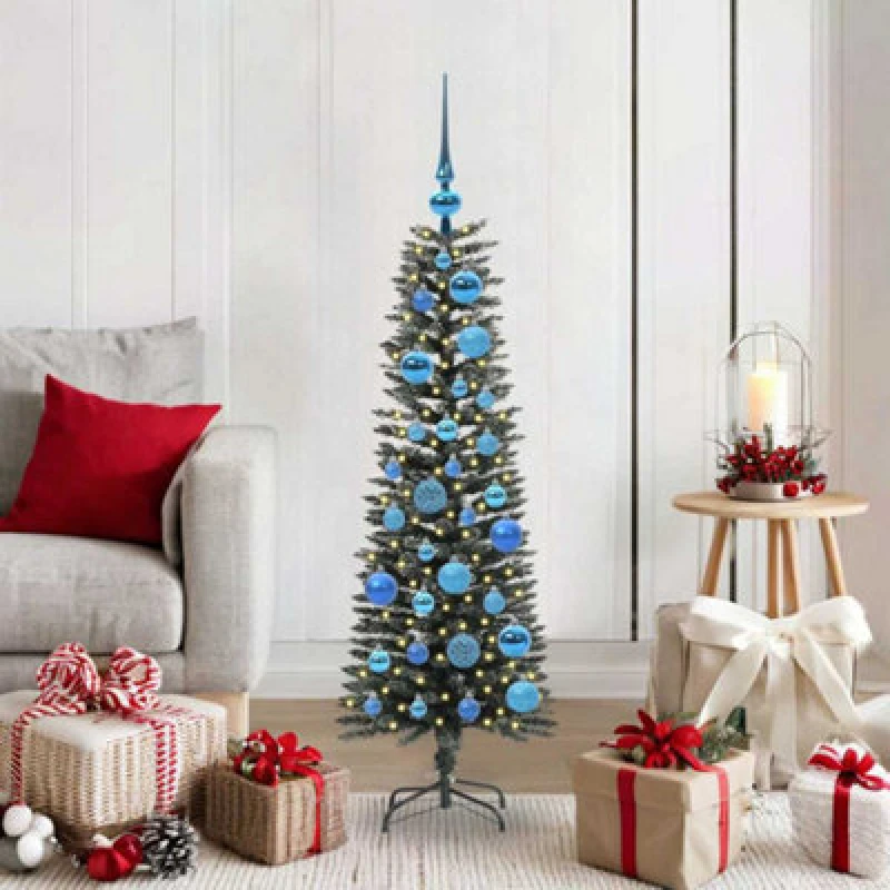 Image of vidaXL Artificial Christmas Tree with Stand, Blue Balls Green 40.5 x 40.5 x 120 cm, Green 3395923
