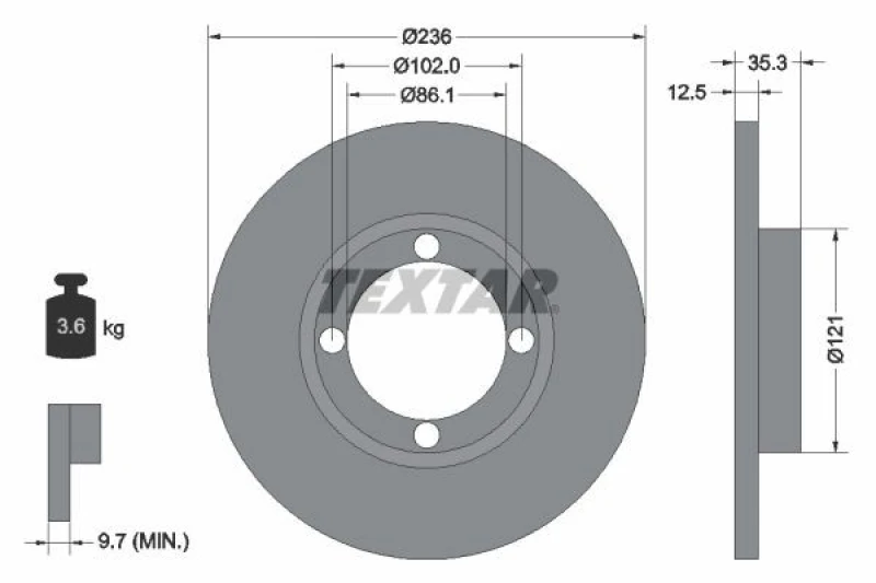 Image of Brake disc TEXTAR 92100303