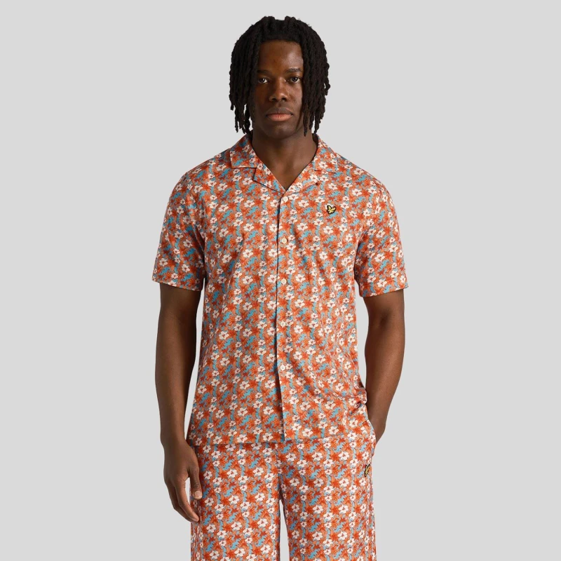 Image of Lyle and Scott Floral Print Resort Shirt Orange male L