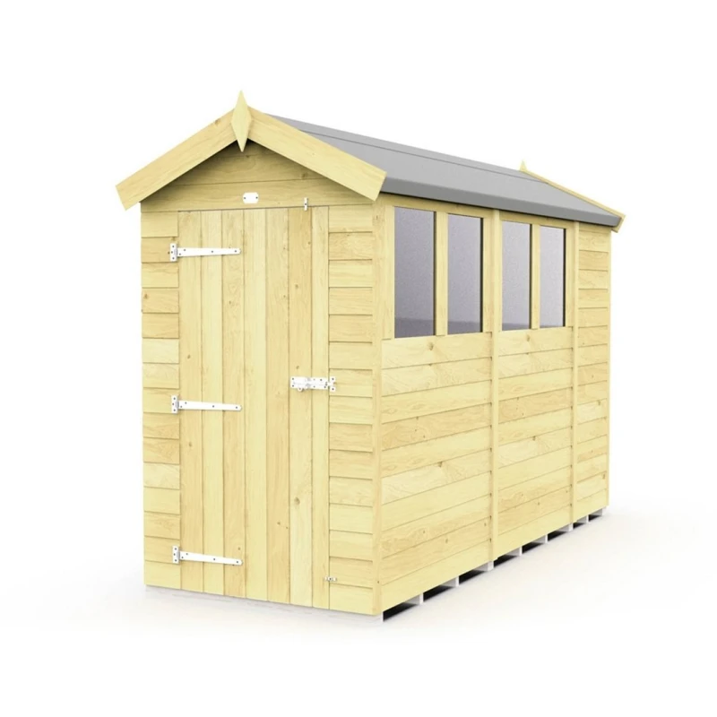 Image of Buttercup Farm 4 x 10 Feet Apex Shed - Single Door W/ Windows - L302 x W118 x H217cm in Brown Brown Unisex