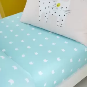 Image of Catherine Lansfield Kids Cute Cats Easy Care 10" Deep Fitted Sheet, Green, Single