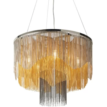Image of Merano Lighting - Merano Carbonia 5 Light Ceiling Pendant Bright Nickel Plate, Gold & Black Effect Chain