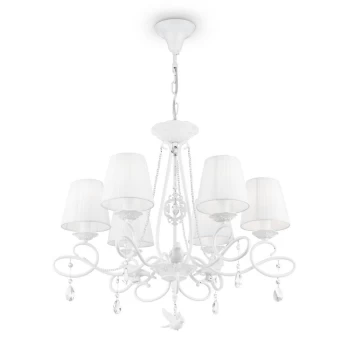 Image of Passarinho Chandelier Pearl White & Crystal, 6 Light, E14