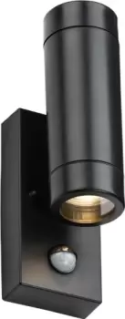 Image of KnightsBridge EAMON - 230V IP44 GU10 Polycarbonate Up/Down wall light with PIR - Black