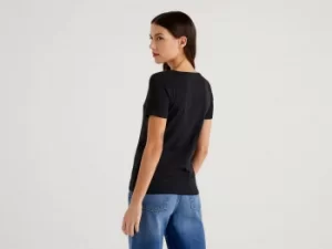 Image of Benetton, T-Shirt In 100% Cotton With Glitter Print Logo, taglia XS, Black, Women