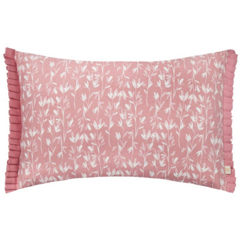 Image of Wylder Nature Belle Botanical Pleat Fringe Polyester Filled Cushion Light Pink
