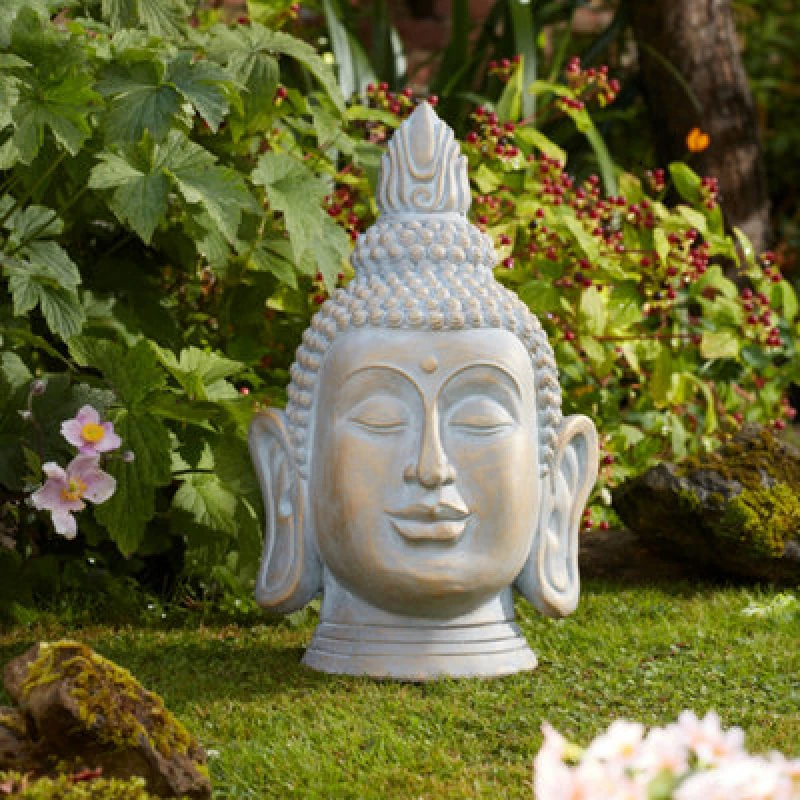 Image of Flamboya Brushed Gold Stone Effect Buddha Garden Ornament (H)50Cm (W)32Cm
