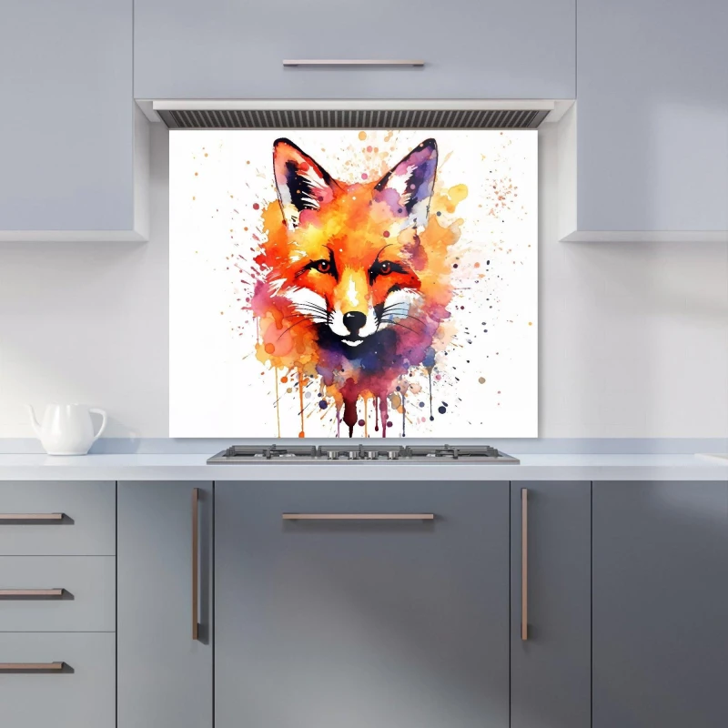 Image of Warren Reed - Designer Watercolour Splashart Fox Face Kitchen Splashback in Orange Size: 600mm x 750mm Orange Unisex 600mm x 750mm