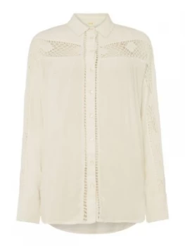 image of Free People Woven Crochet Detail Button Up Blouse Cream