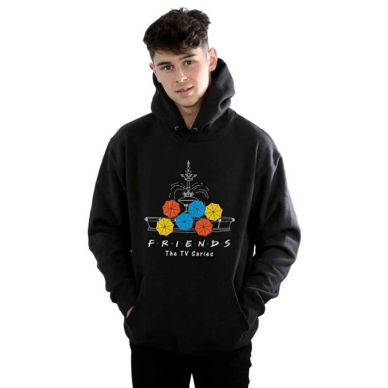 Image of Friends Friends Men Fountain And Umbrellas Hoodie in Black Size: Small Black S Male 5057972569467
