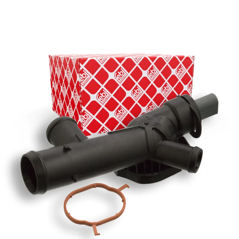 Image of FEBI BILSTEIN 106013 Coolant Flange Plastic, with gasket/seal, with sensor Plastic Coolant Flange (3219)