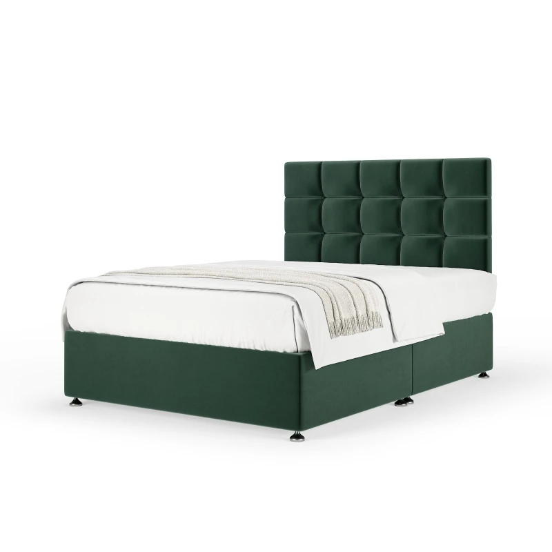 Image of Bedmaster Bedmaster Plush Velvet Divan Base And Square Headboard in Emerald Size: Super King Emerald Super King Unisex 7867870871658