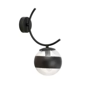 Image of Boston Black Globe Wall Lamp with Clear,Black Glass Shades, 1x E14