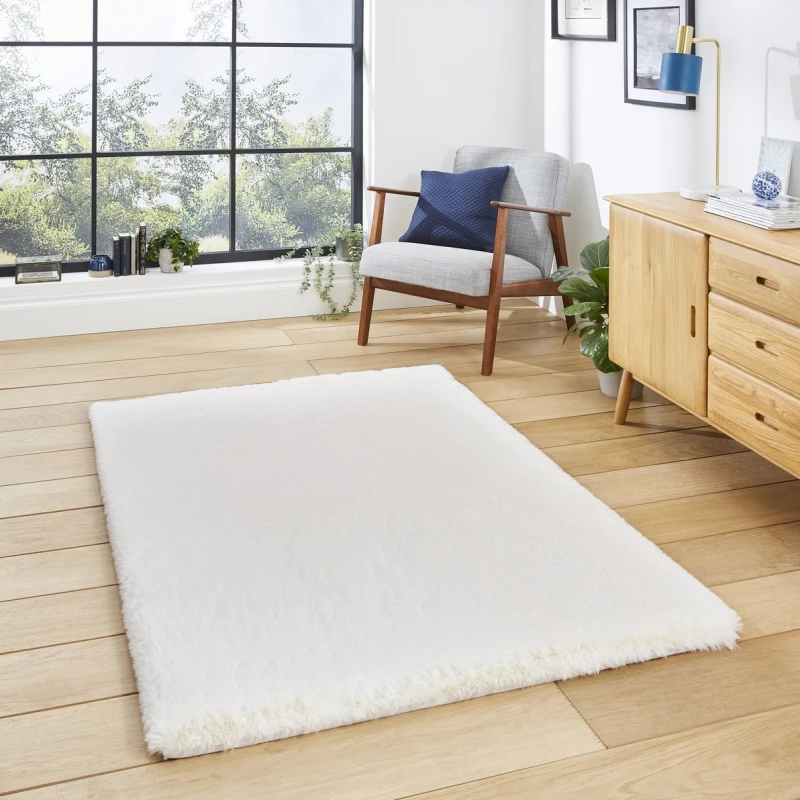 Image of Think Rugs Super Teddy Ivory Rug-Rectangle 150 x 230 cm/Polyester-Plain Shaggy SUPTEDIVY1523