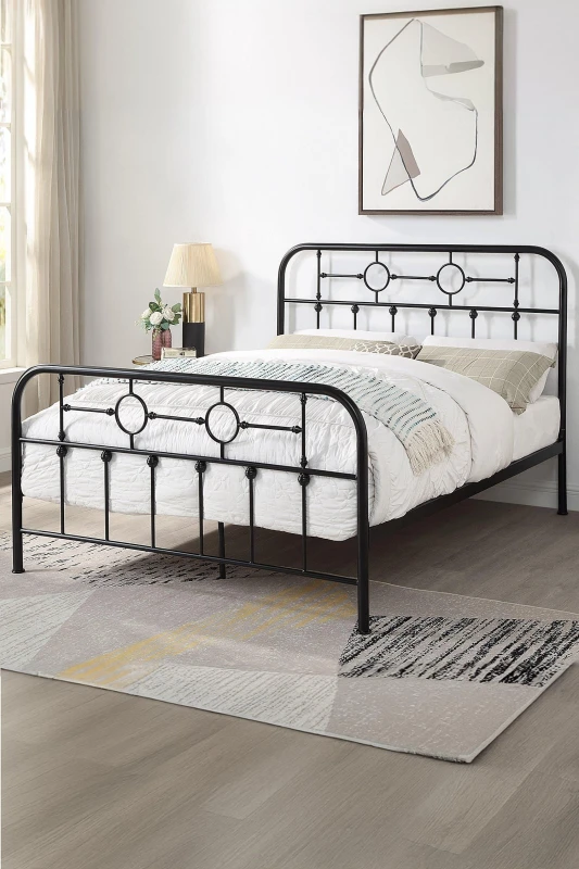 Image of SlumberWorx Ware Victorian Industrial Design Metal Bed Frame Black