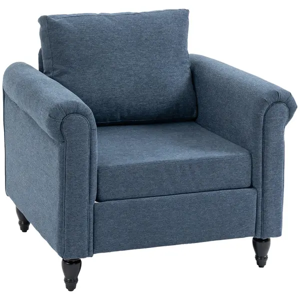 image of HOMCOM Upholstered Accent Chair for Living Room Vintage Armchair Rolled Arms Dark Blue