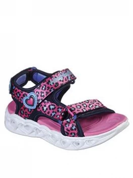 image of Skechers Girls Leopard Heart Lights Strap Sandals - Pink