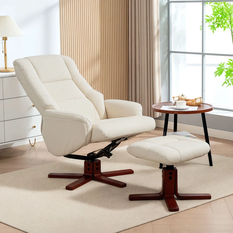 Image of HOMCOM HOMCOM Recliner Armchair with Wood Base, Upholstered Reclining Chair, Cream Cream One Size Unisex 5063603058415