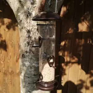 Image of Giant Heavy Duty Flick Top 6 Port Garden Wild Bird Hanging Copper Effect Metal Seed Feeder - Tom Chambers