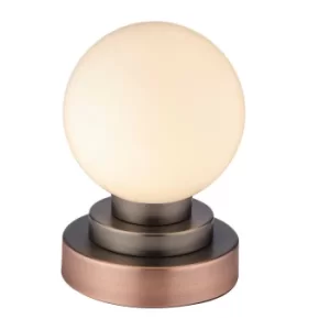Image of Siena Table Lamp Matt Antique Copper, Pewter Plate And Gloss Opal Glass