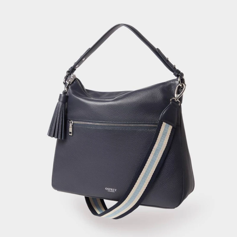 Image of OSPREY LONDON Womens The Stella Leather Hobo Bag in Navy Navy Female One Size