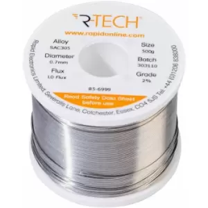 image of 856999 SAC305 Solder 2% L0 Flux Halide-Free 0.7mm 500g Reel - R-tech