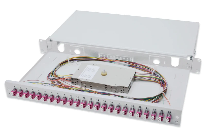 Image of Digitus Fiber Optic Sliding Splice Box. 1U. Equipped. LC. OM4