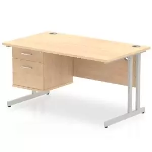 Image of Impulse 1400 Rectangle Silver Cant Leg Desk MAPLE 1 x 2 Drawer Fixed