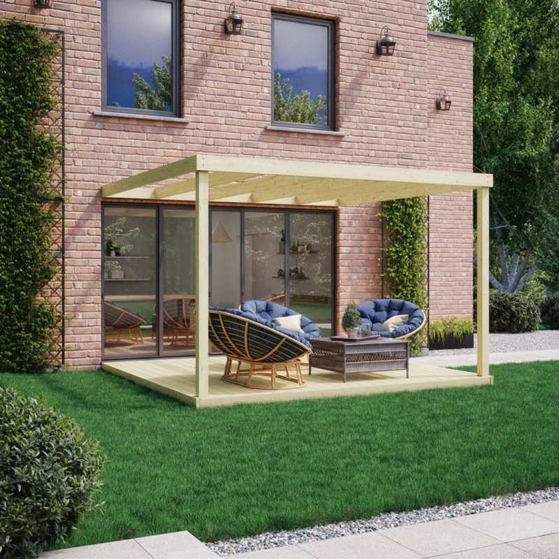 Image of Rutland County Garden Furniture Ltd Box Wall Mounted Pergola & Decking Kit, L240 x W240 x H270 cm, Brown in Green Green Unisex