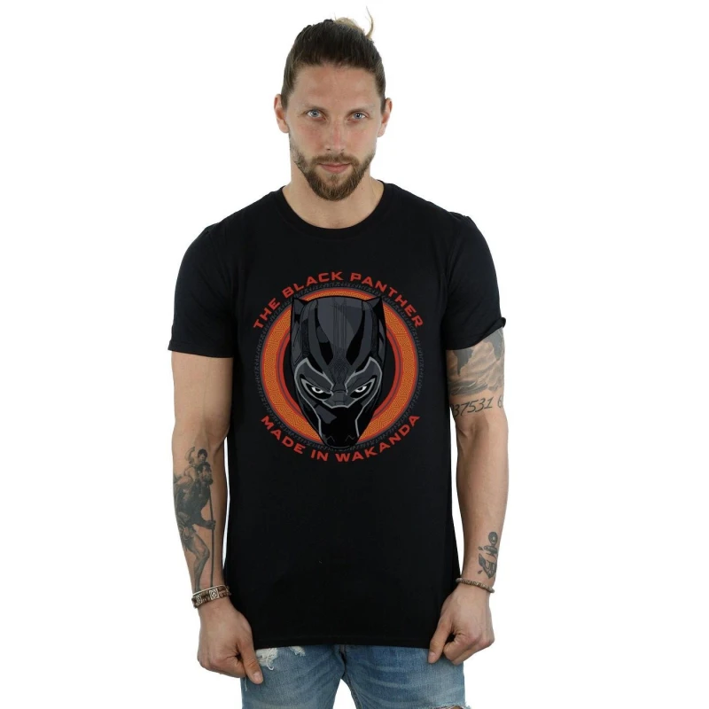 Image of Marvel Marvel Men Black Panther Made in Wakanda Red T-Shirt Size: Small Black S Male 5057736546994