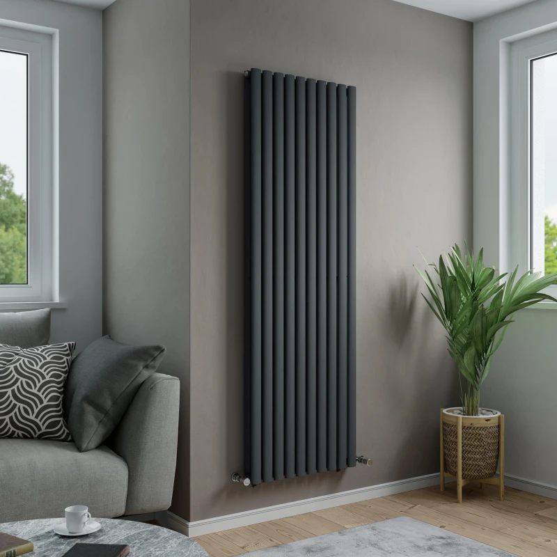Image of Agadon Solo Duplex Designer Oval Tube Radiator in Dark Grey Size: 1800mm x 360mm Dark Grey Unisex 1800mm x 360mm