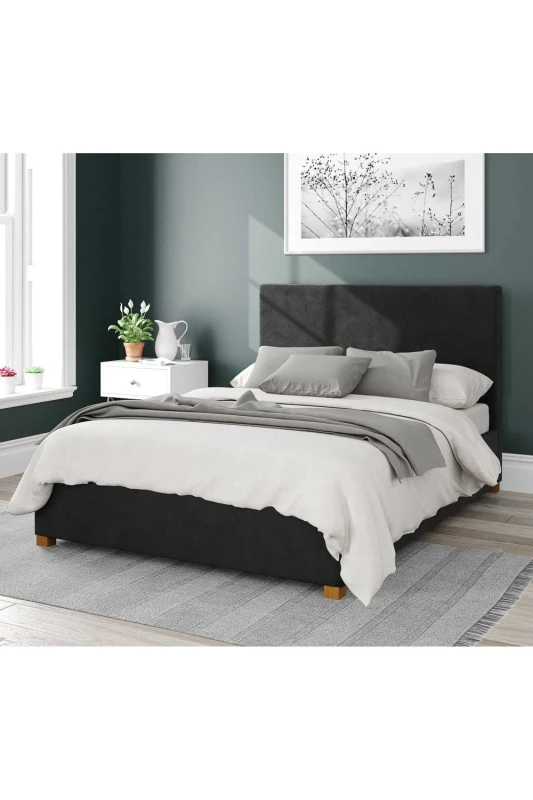 Image of Aspire Aspire Garland Upholstered Ottoman Storage Bed, Plush Velvet Fabric in Black Size: Single Black Single Unisex 5057632180384