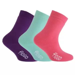 image of FLOSO Childrens Boys/Girls Winter Thermal Socks (Pack Of 3) (UK Shoe: 12.5-3.5, EUR 31-36 (8-12 years)) (Pink/Purple/Teal)