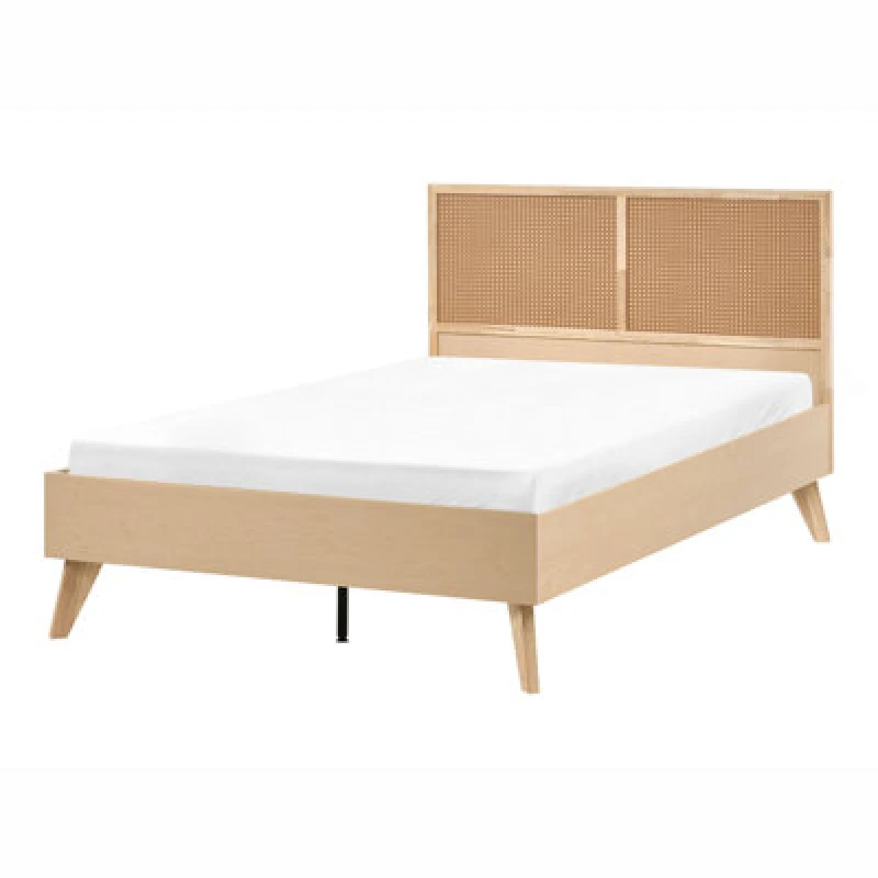 Image of Beliani Bed Pe Rattan Monpazier 120 X 200 Cm (Eu Small Double) Light Brown