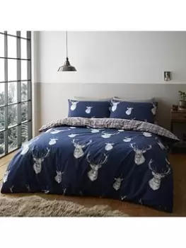 Image of Catherine Lansfield Stag Check Duvet Cover Set - Navy