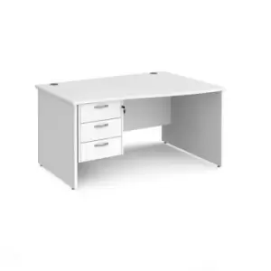 image of Office Desk Right Hand Wave Desk 1400mm With Pedestal White Top And Panel End Leg Maestro 25 MP14WRP3WH