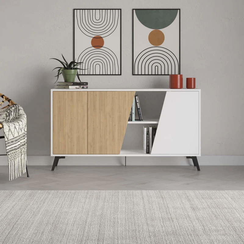 Image of VENPRODIN Venprodin - Decortie Fiona Console Sideboard Display Unit 150 White Oak - Oak M.K.23657.2