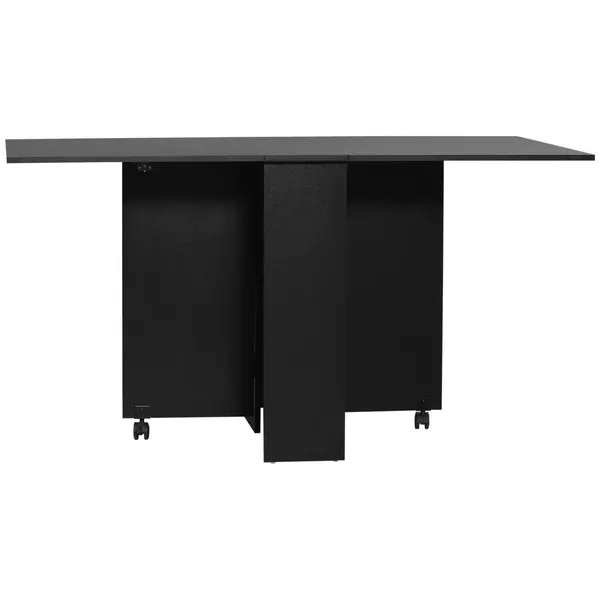 Image of HOMCOM Foldable Dining Table, Extendable Drop Leaf Table with 2-tier Shelves, Small Dinner Table with Rolling Casters