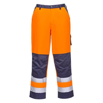 Image of Portwest Lyon Hi Vis Work Trousers Orange / Navy 2XL 32"