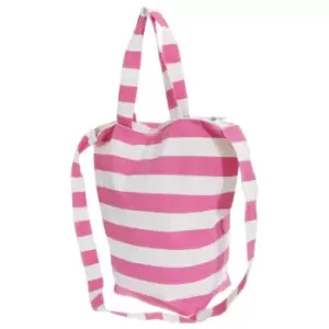 Image of FLOSO Womens/Ladies Striped Summer Handbag With Shoulder Strap (One Size) (White/Pink)