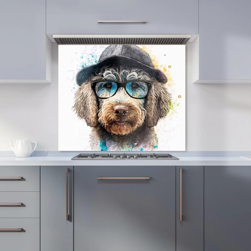 Image of Warren Reed - Designer Labradoodle Dog Face Splashart Kitchen Splashback Size: 600mm x 750mm Multicolor Unisex 600mm x 750mm