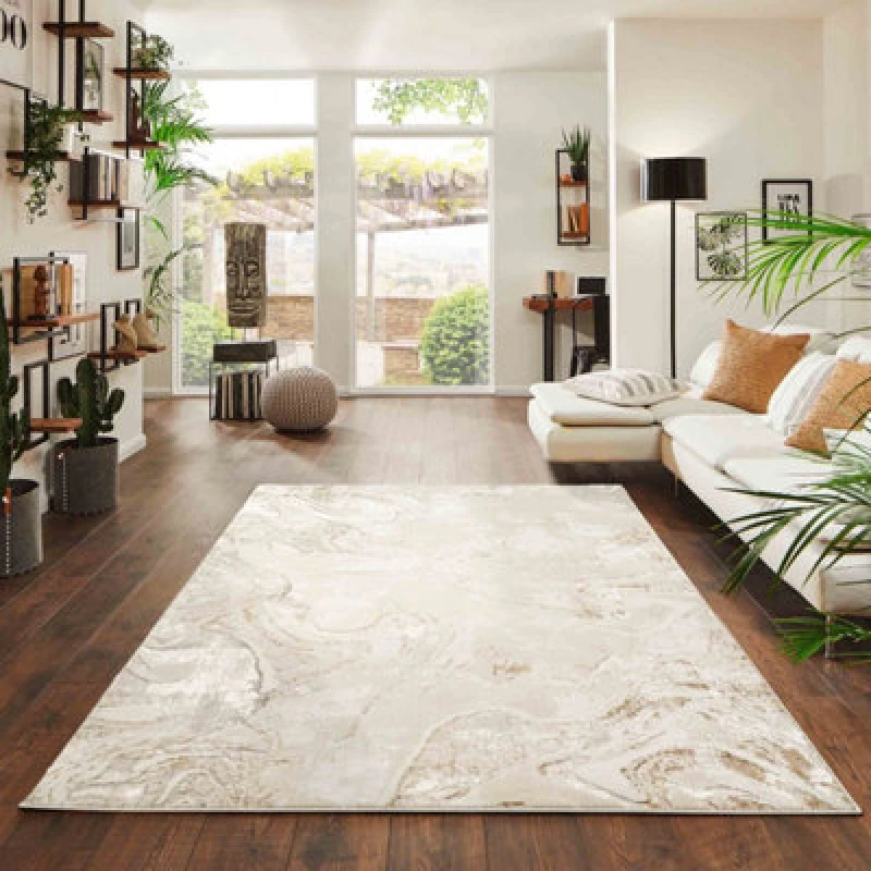 Image of Solarius Modern Living Room Rug - Abstract Area Rugs Beige Beige 120X170 Cm